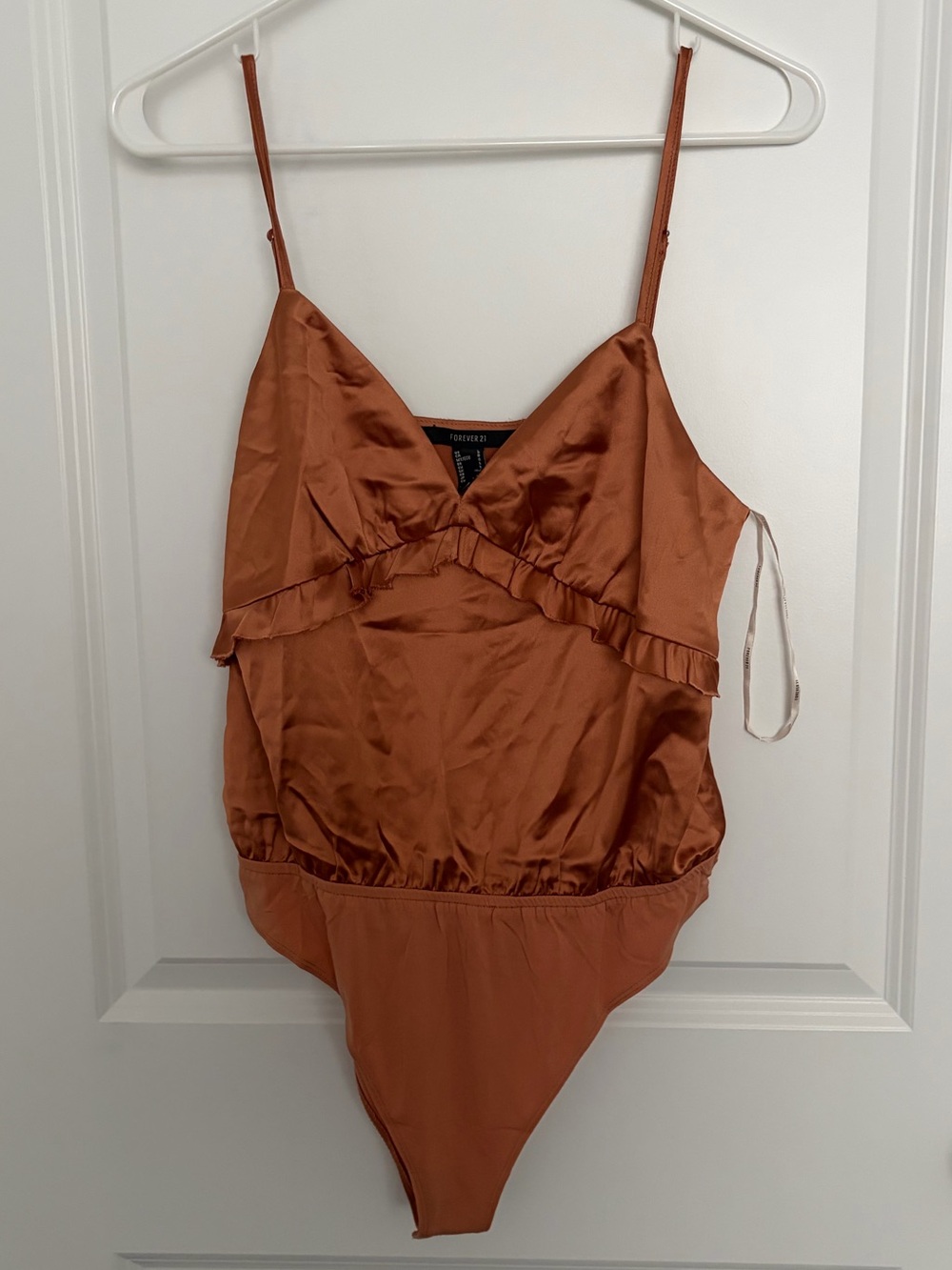 Forever 21 Rust Satin Ruffle Bodysuit NWT